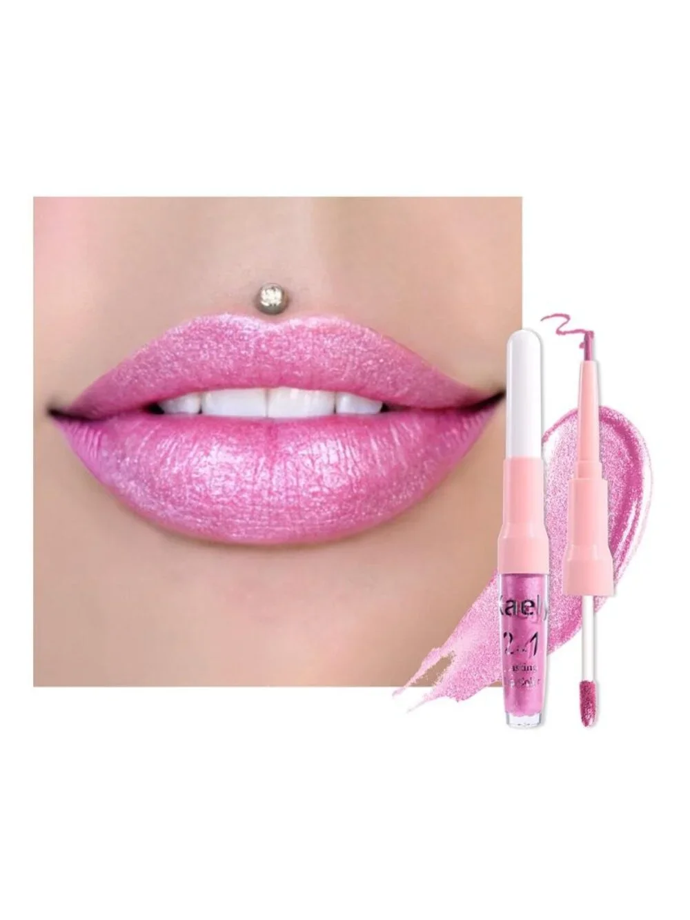 Womens 21# Pink-Metallic Glitter Liquid Lipstick lippies Lip Gloss